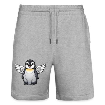 Ange pingouin mignon avec des ailes oiseau de dessin animé - Short de jogging bio TRAINER Stanley/Stella unisexe - gris chiné - Devant - Nik (191cm) & Marisol (170cm)