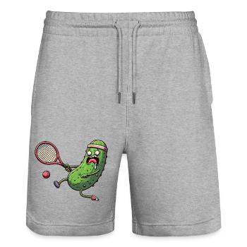 Drôle de concombre jouant au tennis avec bandeau - Short de jogging bio TRAINER Stanley/Stella unisexe - gris chiné - Devant - Nik (191cm) & Marisol (170cm)