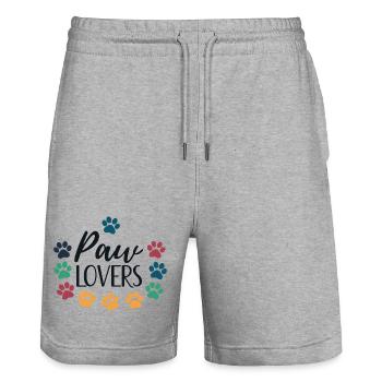 Paw Lovers Amour des Animaux Colorés - Short de jogging bio TRAINER Stanley/Stella unisexe - gris chiné - Devant - Nik (191cm) & Marisol (170cm)