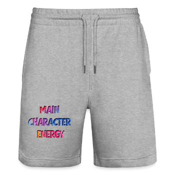 main character energy - Stanley/Stella Trainer Unisex Organic Jogging Shorts - heather grey - Front - Nik (191cm) & Marisol (170cm)