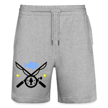 Angeln & Fischen | Petri Heil Hobby Logo - Stanley/Stella Unisex Bio Joggingshorts Trainer  - Grau meliert - Vorne - Nik (191cm) & Marisol (170cm)