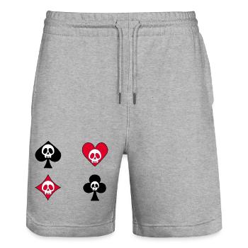 Crâne sur Cartes de Jeu - Short de jogging bio TRAINER Stanley/Stella unisexe - gris chiné - Devant - Nik (191cm) & Marisol (170cm)