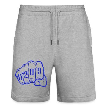 Gelsenkirchen Vorwahl 0209 Ruhrpott Hoodie Design - Stanley/Stella Unisex Bio Joggingshorts Trainer  - Grau meliert - Vorne - Nik (191cm) & Marisol (170cm)