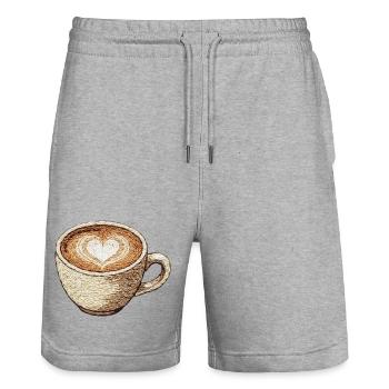 Bestickter Cappuccino – Kaffeeliebhaber (bedruckt) - Stanley/Stella Unisex Bio Joggingshorts Trainer  - Grau meliert - Vorne - Nik (191cm) & Marisol (170cm)