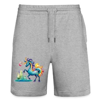 Fabulous unicorn in rainbow land - Stanley/Stella Trainer Unisex Organic Jogging Shorts - heather grey - Front - Nik (191cm) & Marisol (170cm)