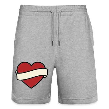 Tattoo Heart Banner Scroll Vector - Stanley/Stella Trainer Unisex Organic Jogging Shorts - heather grey - Front - Nik (191cm) & Marisol (170cm)