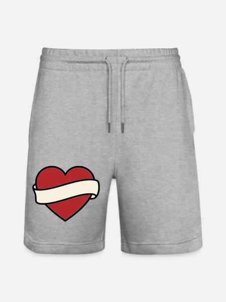 Tattoo Heart Banner Scroll Vector - Stanley/Stella Trainer Unisex Organic Jogging Shorts - heather grey