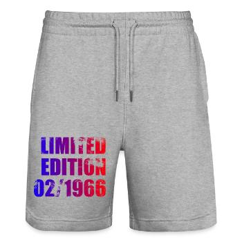 60th Birthday Limited Edition 02/1966 - Stanley/Stella Trainer Unisex Organic Jogging Shorts - heather grey - Front - Nik (191cm) & Marisol (170cm)