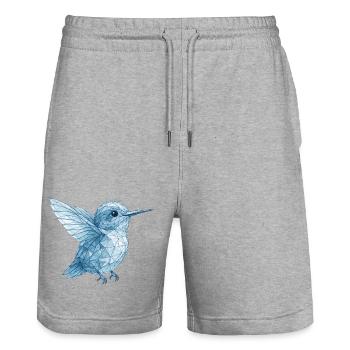 Colibri bleu géométrique - Short de jogging bio TRAINER Stanley/Stella unisexe - gris chiné - Devant - Nik (191cm) & Marisol (170cm)