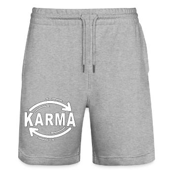 Karma - Minimalistisches Statement Design - Stanley/Stella Unisex Bio Joggingshorts Trainer  - Grau meliert - Vorne - Nik (191cm) & Marisol (170cm)