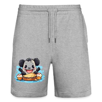 Panda de Kawaii avec festin de gâteau - Short de jogging bio TRAINER Stanley/Stella unisexe - gris chiné - Devant - Nik (191cm) & Marisol (170cm)