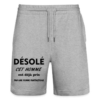 MAN CAUGHT - Stanley/Stella Trainer Unisex Organic Jogging Shorts - heather grey - Front - Nik (191cm) & Marisol (170cm)
