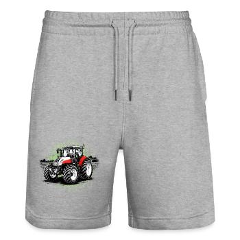Roter Traktor – Halftone Motiv Steyr Bauernhof - Stanley/Stella Unisex Bio Joggingshorts Trainer  - Grau meliert - Vorne - Nik (191cm) & Marisol (170cm)