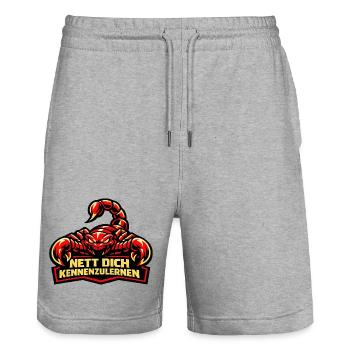 Wilder Skorpion Begrüßungs Motiv - Stanley/Stella Unisex Bio Joggingshorts Trainer  - Grau meliert - Vorne - Nik (191cm) & Marisol (170cm)
