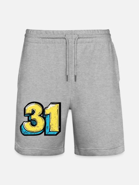 31 Zahl Bunt - Stanley/Stella Unisex Bio Joggingshorts Trainer - Grau meliert