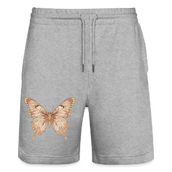 Soft Pink Butterfly Art - Stanley/Stella Trainer Unisex Organic Jogging Shorts - heather grey - Front - Nik (191cm) & Marisol (170cm)