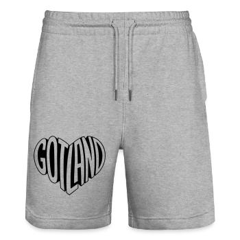 Gotland, Sweden Lettering Heart - Stanley/Stella Trainer Unisex Organic Jogging Shorts - heather grey - Front - Nik (191cm) & Marisol (170cm)