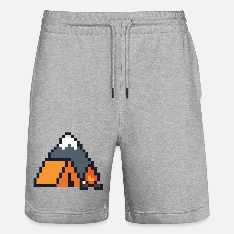 Pixel Sleeping Fox Moonlit Night - Stanley/Stella Trainer Unisex Organic Jogging Shorts - heather grey