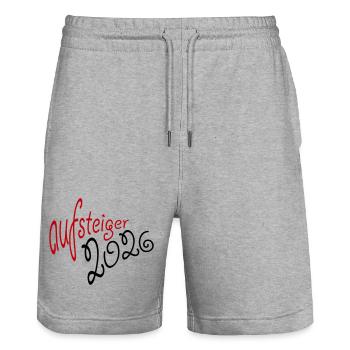 Promoted 2026 Promotion - Stanley/Stella Trainer Unisex Organic Jogging Shorts - heather grey - Front - Nik (191cm) & Marisol (170cm)