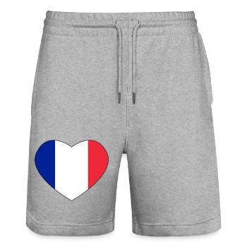 Cœur tricolore bleu blanc rouge - Drapeau FRANCE - Short de jogging bio TRAINER Stanley/Stella unisexe - gris chiné - Devant - Nik (191cm) & Marisol (170cm)