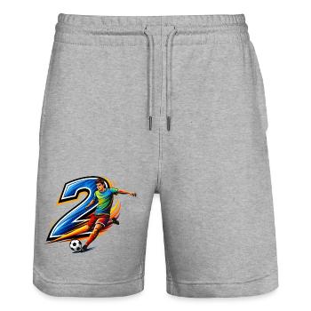 Conception d’action du joueur de maillot numéro 2 - Short de jogging bio TRAINER Stanley/Stella unisexe - gris chiné - Devant - Nik (191cm) & Marisol (170cm)