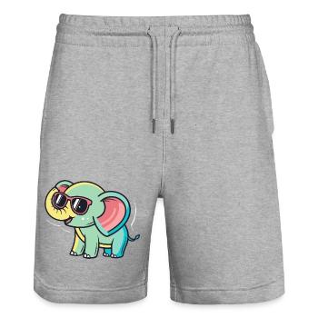 Pastellelefant mit Brille - Stanley/Stella Unisex Bio Joggingshorts Trainer  - Grau meliert - Vorne - Nik (191cm) & Marisol (170cm)