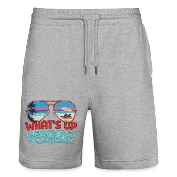 Familienurlaub Kreuzfahrt Was geht's Strände - Stanley/Stella Unisex Bio Joggingshorts Trainer  - Grau meliert - Vorne - Nik (191cm) & Marisol (170cm)