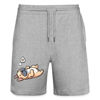 Bouledogue français Frenchie Propriétaire de Frenchie - Short de jogging bio TRAINER Stanley/Stella unisexe - gris chiné - Devant - Nik (191cm) & Marisol (170cm)