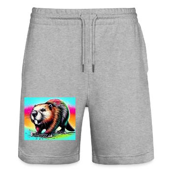 beaver - Stanley/Stella Trainer Unisex Organic Jogging Shorts - heather grey - Front - Nik (191cm) & Marisol (170cm)