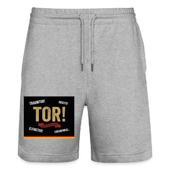 TOR! Deutschland Fan Kissen - Stanley/Stella Unisex Bio Joggingshorts Trainer  - Grau meliert - Vorne - Nik (191cm) & Marisol (170cm)