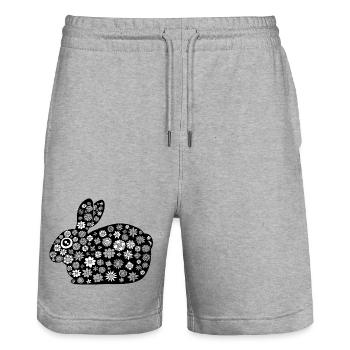 Schwarzes Kaninchen Blumenmuster - Stanley/Stella Unisex Bio Joggingshorts Trainer  - Grau meliert - Vorne - Nik (191cm) & Marisol (170cm)