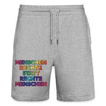 Cooles Regenbogen Motiv gegen Rechts & Fans - Stanley/Stella Unisex Bio Joggingshorts Trainer  - Grau meliert - Vorne - Nik (191cm) & Marisol (170cm)