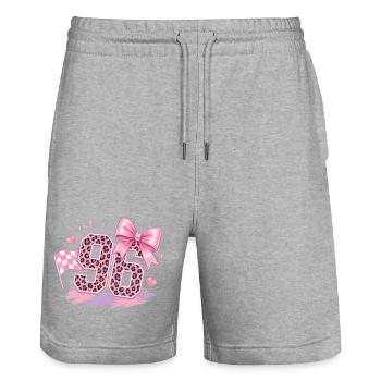 Leopard Pink 96 Glitzer - Stanley/Stella Unisex Bio Joggingshorts Trainer  - Grau meliert - Vorne - Nik (191cm) & Marisol (170cm)