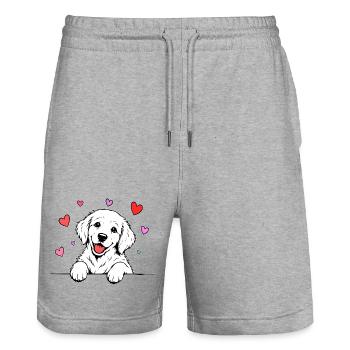 Golden_Retriever_Welpen_Pfote_Herz_weiss - Stanley/Stella Unisex Bio Joggingshorts Trainer  - Grau meliert - Vorne - Nik (191cm) & Marisol (170cm)