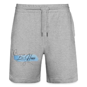 Be Happy - Elegant Watercolor Font - Stanley/Stella Trainer Unisex Organic Jogging Shorts - heather grey - Front - Nik (191cm) & Marisol (170cm)