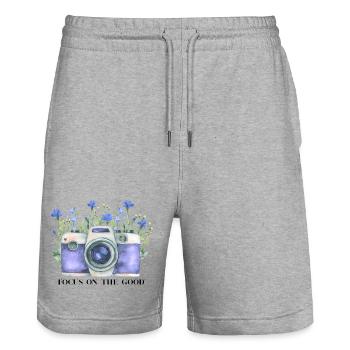 Watercolor Camera with Floral Wreath - Stanley/Stella Trainer Unisex Organic Jogging Shorts - heather grey - Front - Nik (191cm) & Marisol (170cm)