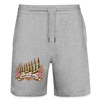 Nicht dein Kaliber – Kugeln & Rosen Design - Stanley/Stella Unisex Bio Joggingshorts Trainer  - Grau meliert - Vorne - Nik (191cm) & Marisol (170cm)