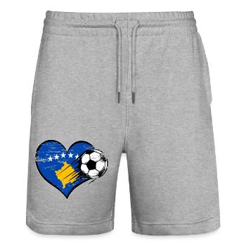Flag football du Kosovo avec le cœur utilisé - Short de jogging bio TRAINER Stanley/Stella unisexe - gris chiné - Devant - Nik (191cm) & Marisol (170cm)
