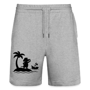 Dachshund on Desert Island – Funny Castaway Dog - Stanley/Stella Trainer Unisex Organic Jogging Shorts - heather grey - Front - Nik (191cm) & Marisol (170cm)