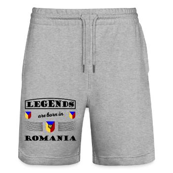 Blason tricolore de la Roumanie - Short de jogging bio TRAINER Stanley/Stella unisexe - gris chiné - Devant - Nik (191cm) & Marisol (170cm)