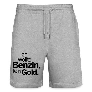 Ich wollte Benzin kein Gold Spruch Shirt - Stanley/Stella Unisex Bio Joggingshorts Trainer  - Grau meliert - Vorne - Nik (191cm) & Marisol (170cm)