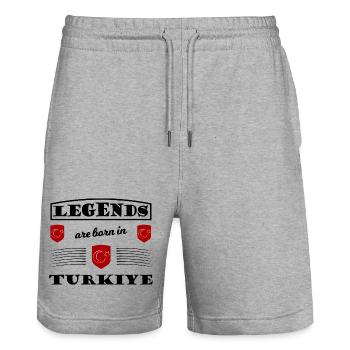 Roter Schild Türkei - Stanley/Stella Unisex Bio Joggingshorts Trainer  - Grau meliert - Vorne - Nik (191cm) & Marisol (170cm)