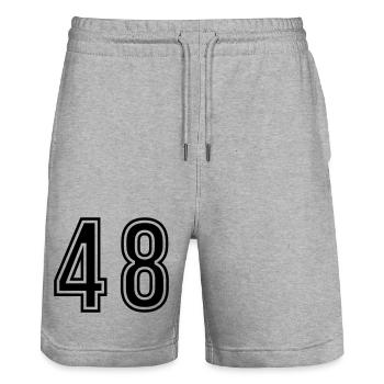 48 Number Symbol - Stanley/Stella Trainer Unisex Organic Jogging Shorts - heather grey - Front - Nik (191cm) & Marisol (170cm)