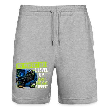 Gamer Gaming Cat Video Game - Stanley/Stella Unisex Bio Joggingshorts Trainer  - Grau meliert - Vorne - Nik (191cm) & Marisol (170cm)
