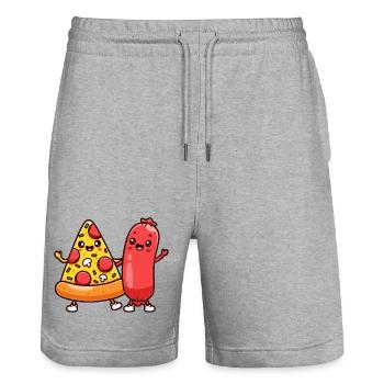 Pizzastück und Wurstfreunde - Stanley/Stella Unisex Bio Joggingshorts Trainer  - Grau meliert - Vorne - Nik (191cm) & Marisol (170cm)
