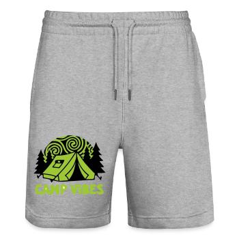 Tent Camp Vibes Logo - Stanley/Stella Trainer Unisex Organic Jogging Shorts - heather grey - Front - Nik (191cm) & Marisol (170cm)