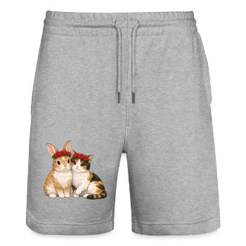 Kaninchen und Katze - Stanley/Stella Unisex Bio Joggingshorts Trainer  - Grau meliert - Vorne - Nik (191cm) & Marisol (170cm)