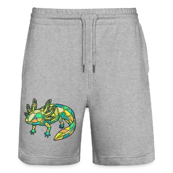 Geometric Axolotl Mosaic - Stanley/Stella Trainer Unisex Organic Jogging Shorts - heather grey - Front - Nik (191cm) & Marisol (170cm)