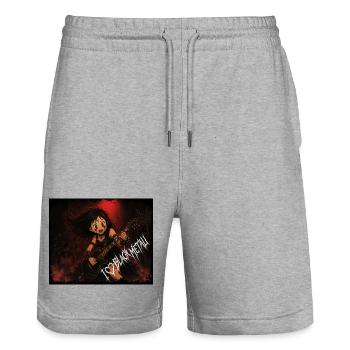 Love Black Metal - Stanley/Stella Trainer Unisex Organic Jogging Shorts - heather grey - Front - Nik (191cm) & Marisol (170cm)