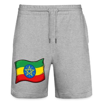 Ethiopian flag with star - Stanley/Stella Trainer Unisex Organic Jogging Shorts - heather grey - Front - Nik (191cm) & Marisol (170cm)